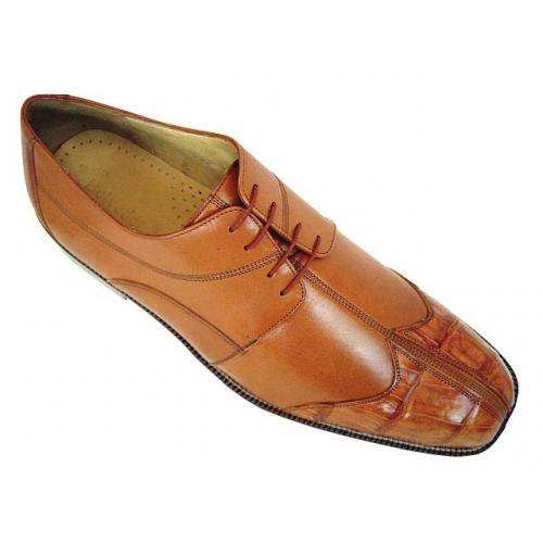 Belvedere "Guido" Honey Genuine Crocodile Wing-Tip Shoes